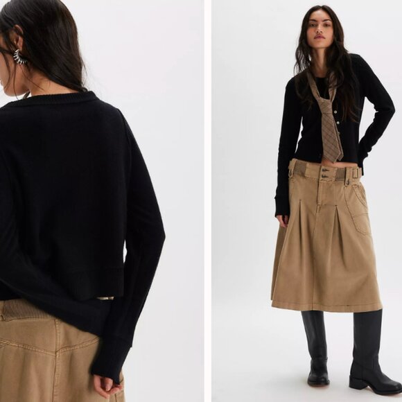 NWT Free People Nocturnal Solid Cashmere Wool Cardigan Button Down Black XS $128 - Picture 3 of 10